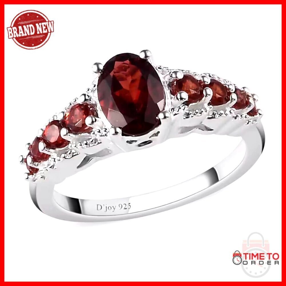 9 Stone Garnet Ring Sterling Silver Size 6 January Birthstone Promise Engagement